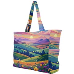 Field Valley Nature Meadows Flowers Dawn Landscape Simple Shoulder Bag