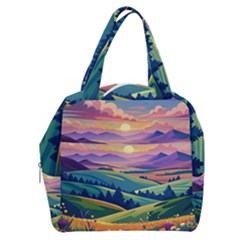 Field Valley Nature Meadows Flowers Dawn Landscape Boxy Hand Bag by Maspions