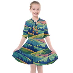 Field Valley Nature Meadows Flowers Dawn Landscape Kids  All Frills Chiffon Dress