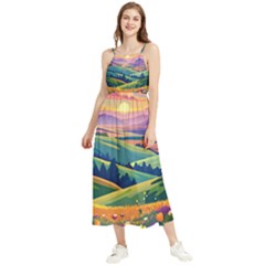 Field Valley Nature Meadows Flowers Dawn Landscape Boho Sleeveless Summer Dress