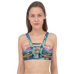 Field Valley Nature Meadows Flowers Dawn Landscape Cage Up Bikini Top