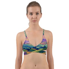 Field Valley Nature Meadows Flowers Dawn Landscape Wrap Around Bikini Top by Maspions