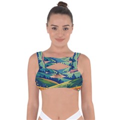 Field Valley Nature Meadows Flowers Dawn Landscape Bandaged Up Bikini Top