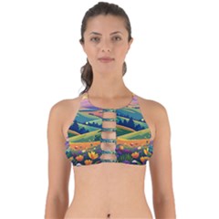 Field Valley Nature Meadows Flowers Dawn Landscape Perfectly Cut Out Bikini Top