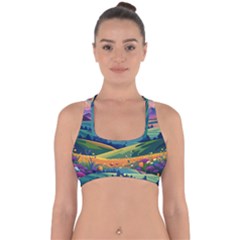 Field Valley Nature Meadows Flowers Dawn Landscape Cross Back Hipster Bikini Top 