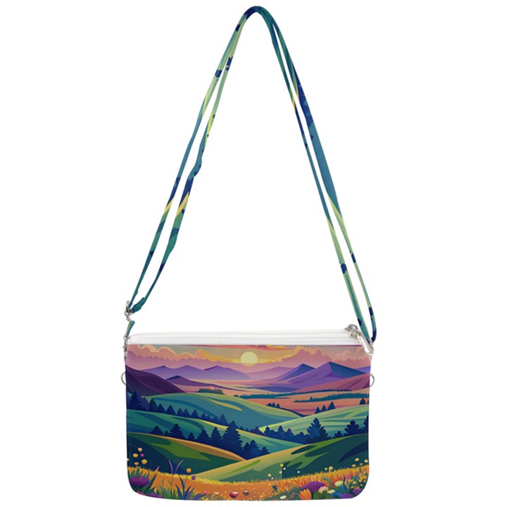 Field Valley Nature Meadows Flowers Dawn Landscape Double Gusset Crossbody Bag