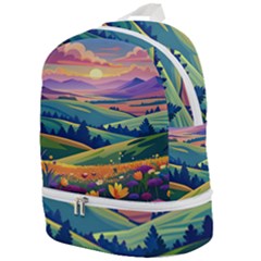 Field Valley Nature Meadows Flowers Dawn Landscape Zip Bottom Backpack by Maspions