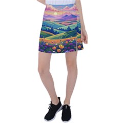 Field Valley Nature Meadows Flowers Dawn Landscape Tennis Skirt