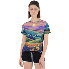 Field Valley Nature Meadows Flowers Dawn Landscape Open Back Sport T-shirt