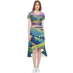 Field Valley Nature Meadows Flowers Dawn Landscape High Low Boho Dress