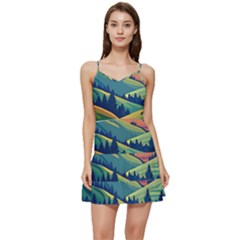 Field Valley Nature Meadows Flowers Dawn Landscape Short Frill Dress