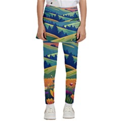 Field Valley Nature Meadows Flowers Dawn Landscape Kids  Skirted Pants