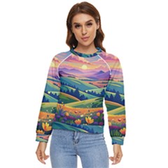 Field Valley Nature Meadows Flowers Dawn Landscape Women s Long Sleeve Raglan T-shirt