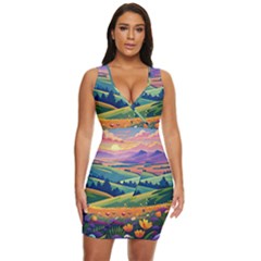 Field Valley Nature Meadows Flowers Dawn Landscape Draped Bodycon Dress