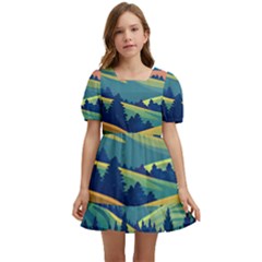 Field Valley Nature Meadows Flowers Dawn Landscape Kids  Short Sleeve Dolly Dress