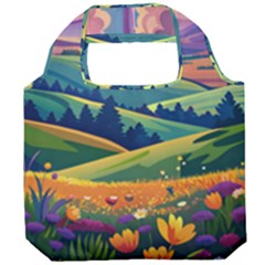 Field Valley Nature Meadows Flowers Dawn Landscape Foldable Grocery Recycle Bag by Maspions