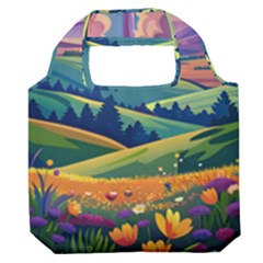 Field Valley Nature Meadows Flowers Dawn Landscape Premium Foldable Grocery Recycle Bag by Maspions