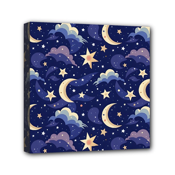 Night Moon Seamless Background Stars Sky Clouds Texture Pattern Mini Canvas 6  x 6  (Stretched)