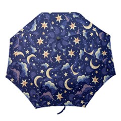 Night Moon Seamless Background Stars Sky Clouds Texture Pattern Folding Umbrellas