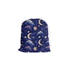 Night Moon Seamless Background Stars Sky Clouds Texture Pattern Drawstring Pouch (small)