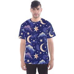 Night Moon Seamless Background Stars Sky Clouds Texture Pattern Men s Sport Mesh T-shirt