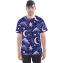 Night Moon Seamless Background Stars Sky Clouds Texture Pattern Men s Sport Mesh T-Shirt View1