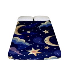 Night Moon Seamless Background Stars Sky Clouds Texture Pattern Fitted Sheet (full/ Double Size)