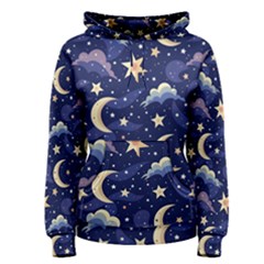 Night Moon Seamless Background Stars Sky Clouds Texture Pattern Women s Pullover Hoodie