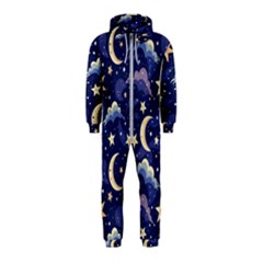 Night Moon Seamless Background Stars Sky Clouds Texture Pattern Hooded Jumpsuit (kids)