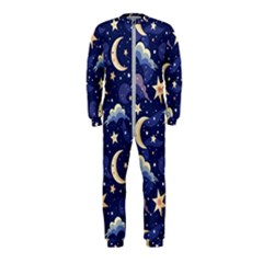 Night Moon Seamless Background Stars Sky Clouds Texture Pattern Onepiece Jumpsuit (kids)