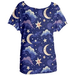 Night Moon Seamless Background Stars Sky Clouds Texture Pattern Women s Oversized T-shirt