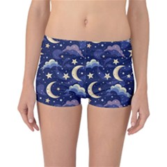 Night Moon Seamless Background Stars Sky Clouds Texture Pattern Reversible Boyleg Bikini Bottoms