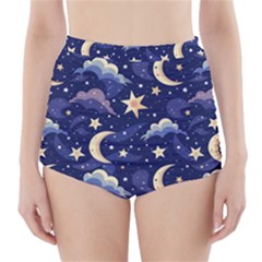 Night Moon Seamless Background Stars Sky Clouds Texture Pattern High-waisted Bikini Bottoms