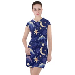 Night Moon Seamless Background Stars Sky Clouds Texture Pattern Drawstring Hooded Dress