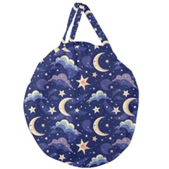 Night Moon Seamless Background Stars Sky Clouds Texture Pattern Giant Round Zipper Tote