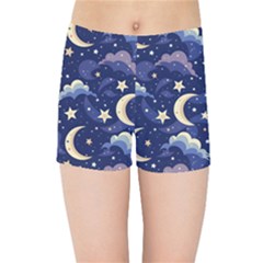 Night Moon Seamless Background Stars Sky Clouds Texture Pattern Kids  Sports Shorts by Maspions