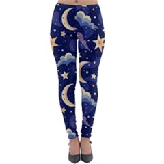 Night Moon Seamless Background Stars Sky Clouds Texture Pattern Lightweight Velour Leggings