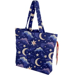 Night Moon Seamless Background Stars Sky Clouds Texture Pattern Drawstring Tote Bag