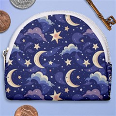 Night Moon Seamless Background Stars Sky Clouds Texture Pattern Horseshoe Style Canvas Pouch