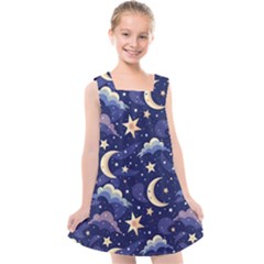 Night Moon Seamless Background Stars Sky Clouds Texture Pattern Kids  Cross Back Dress