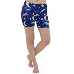 Night Moon Seamless Background Stars Sky Clouds Texture Pattern Lightweight Velour Yoga Shorts