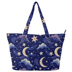 Night Moon Seamless Background Stars Sky Clouds Texture Pattern Full Print Shoulder Bag