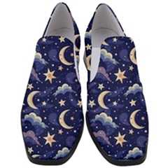 Night Moon Seamless Background Stars Sky Clouds Texture Pattern Women Slip On Heel Loafers