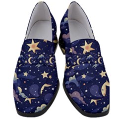 Night Moon Seamless Background Stars Sky Clouds Texture Pattern Women s Chunky Heel Loafers