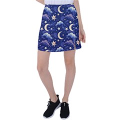 Night Moon Seamless Background Stars Sky Clouds Texture Pattern Tennis Skirt