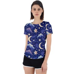 Night Moon Seamless Background Stars Sky Clouds Texture Pattern Back Cut Out Sport T-shirt