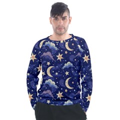 Night Moon Seamless Background Stars Sky Clouds Texture Pattern Men s Long Sleeve Raglan T-shirt