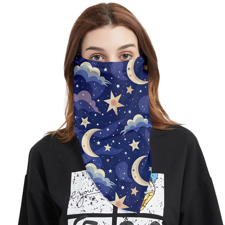 Night Moon Seamless Background Stars Sky Clouds Texture Pattern Face Covering Bandana (Triangle)