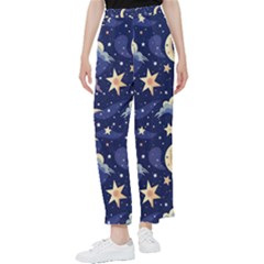 Night Moon Seamless Background Stars Sky Clouds Texture Pattern Women s Pants  by Maspions