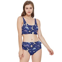 Night Moon Seamless Background Stars Sky Clouds Texture Pattern Frilly Bikini Set